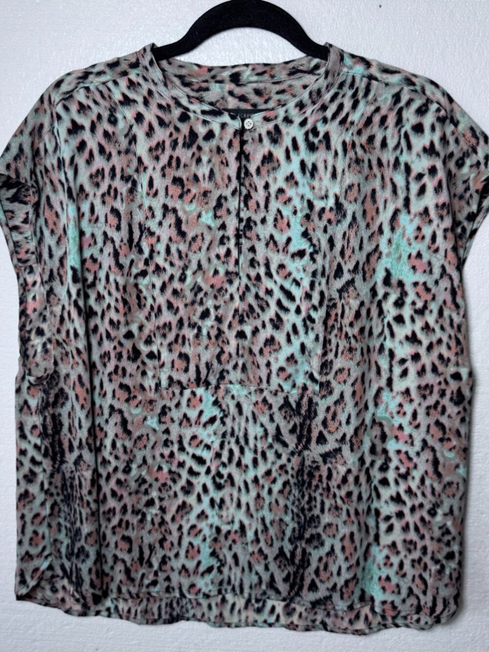 J. Crew Womens Size XXL Leopard Animal Print Blouse Top Keyhole Neck Cap Sleeve